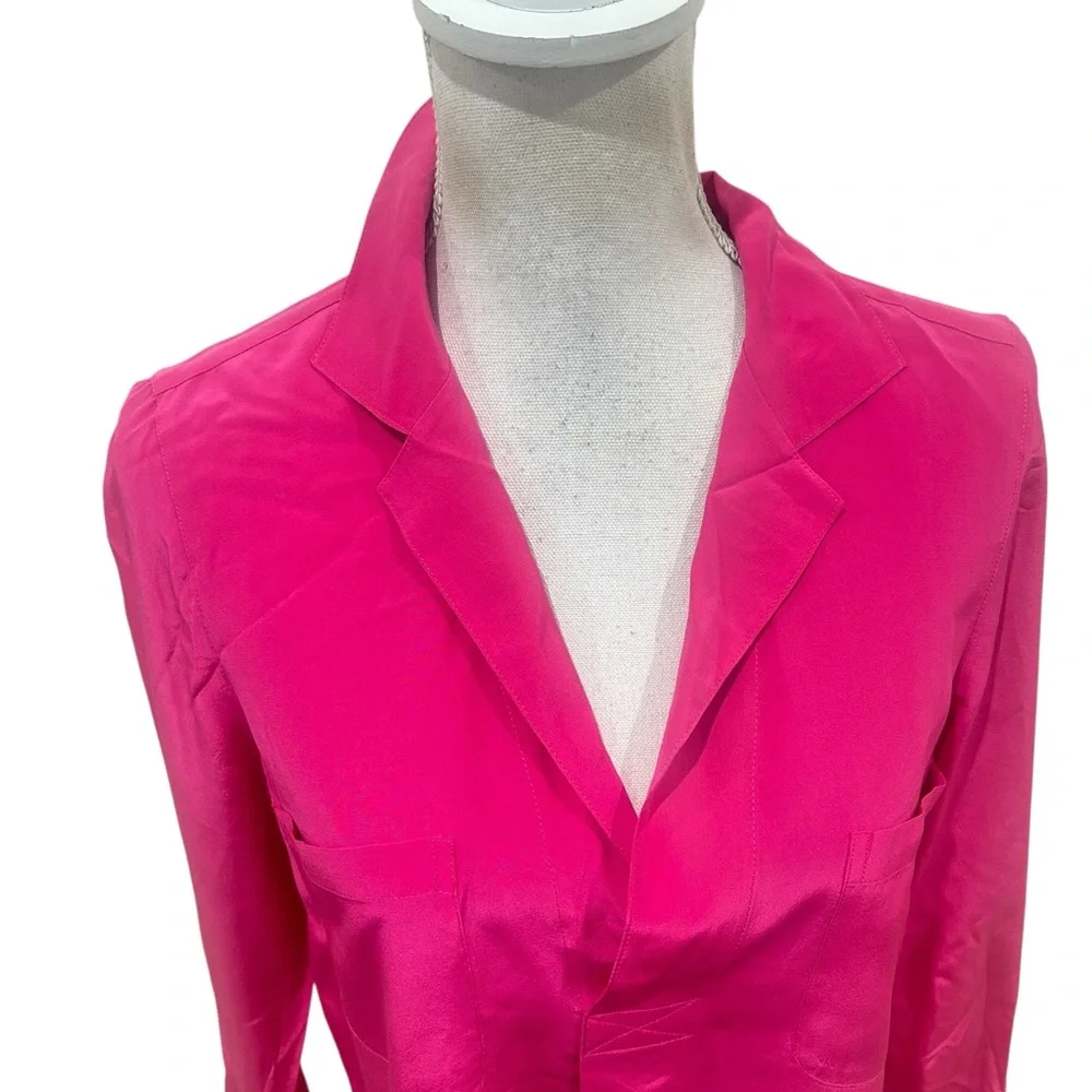 Lilly Pulitzer 100% silk Fuchsia pink split neck Blouse size medium - Picture 4 of 8